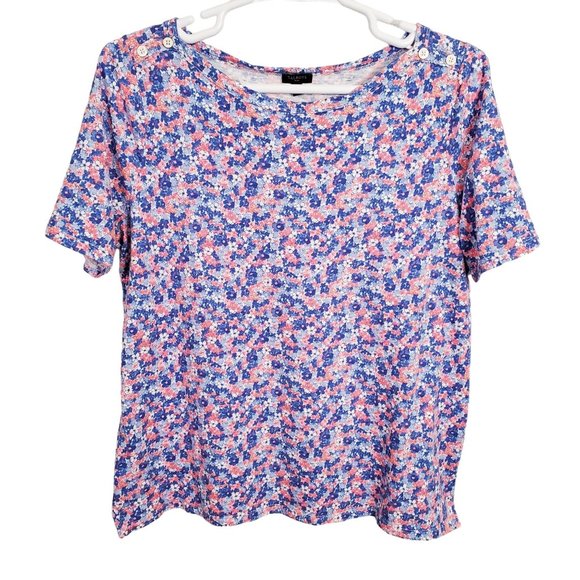 Talbots Size 1X Top Knit Floral Pullover Stretch Cotton Blend Button Accents - Picture 2 of 8